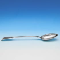 Antique Sterling Silver 'Fiddle' Straining Spoon - Eley, Fearn & Chawner, hallmarked in 1811 London - Regency - Thumbnail 2