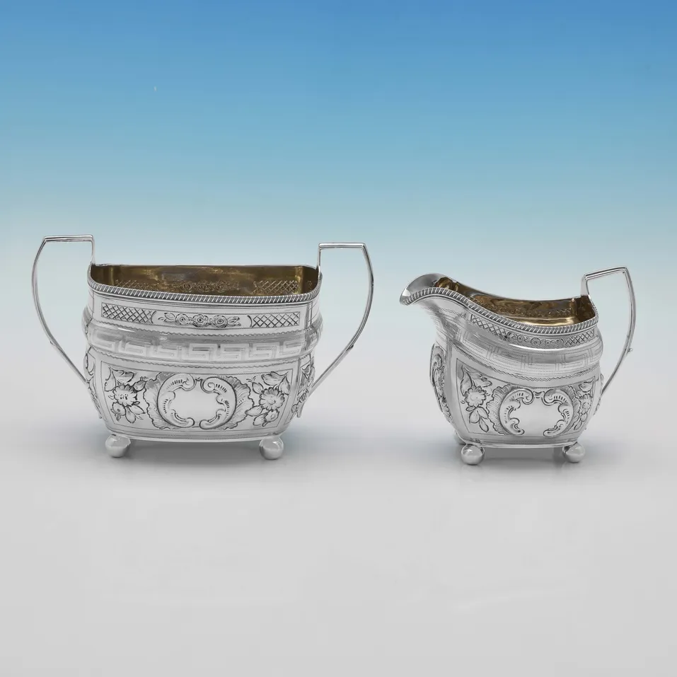 Antique Sterling Silver Sugar & Cream Set - Crispin Fuller, hallmarked in 1804 London - George III