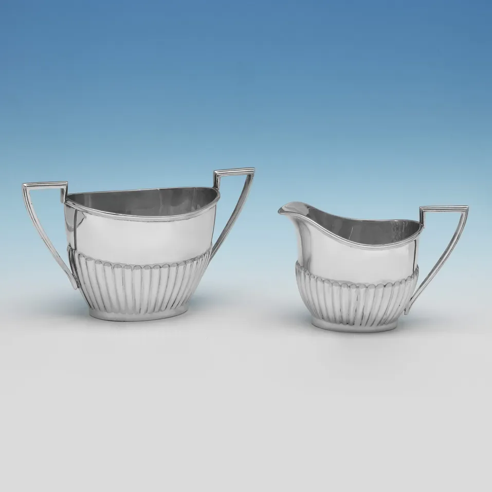 Antique Sterling Silver Sugar & Cream - Walker & Hall, hallmarked in 1907 Sheffield - Edwardian