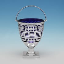 Antique Sterling Silver & Glass Sugar Basket - Henry Atkin, hallmarked in 1911 Sheffield - George V - Thumbnail 1