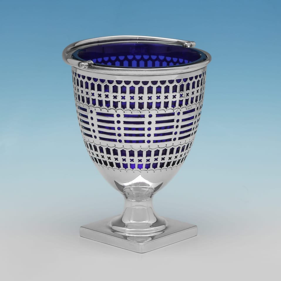 Antique Sterling Silver & Glass Sugar Basket - Henry Atkin, hallmarked in 1911 Sheffield - George V - Image 2