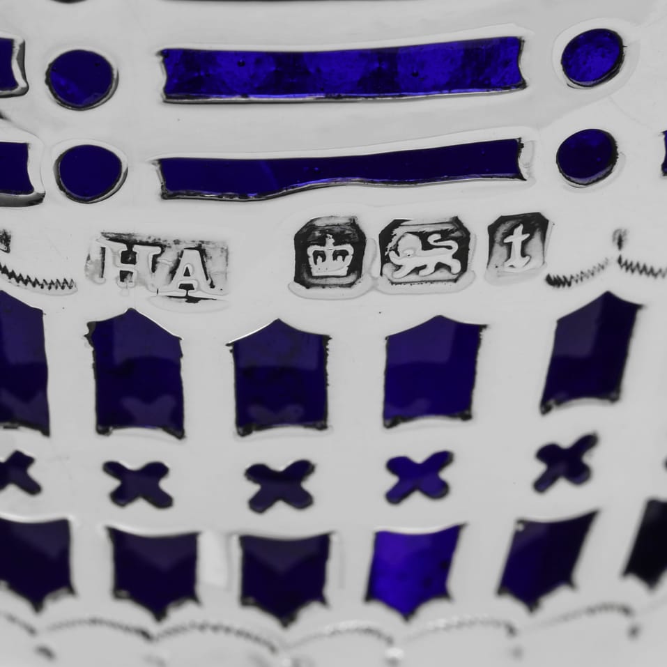 Antique Sterling Silver & Glass Sugar Basket - Henry Atkin, hallmarked in 1911 Sheffield - George V - Image 5