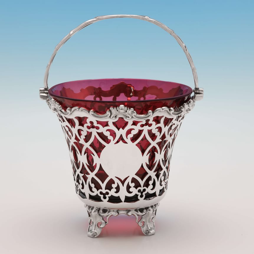 Antique Sterling Silver Sugar Basket - George Richards Hallmarked In 1856 London - Victorian - Image 1