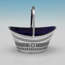 Antique Sterling Silver & Glass Sugar Basket - Henry Atkin, hallmarked in 1901 Sheffield - Edwardian - Thumbnail 1