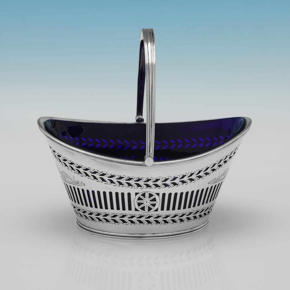 Antique Sterling Silver & Glass Sugar Basket - Henry Atkin, hallmarked in 1901 Sheffield - Edwardian