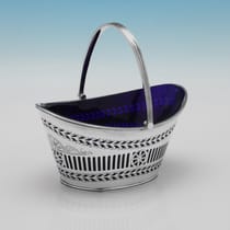 Antique Sterling Silver & Glass Sugar Basket - Henry Atkin, hallmarked in 1901 Sheffield - Edwardian - Thumbnail 2
