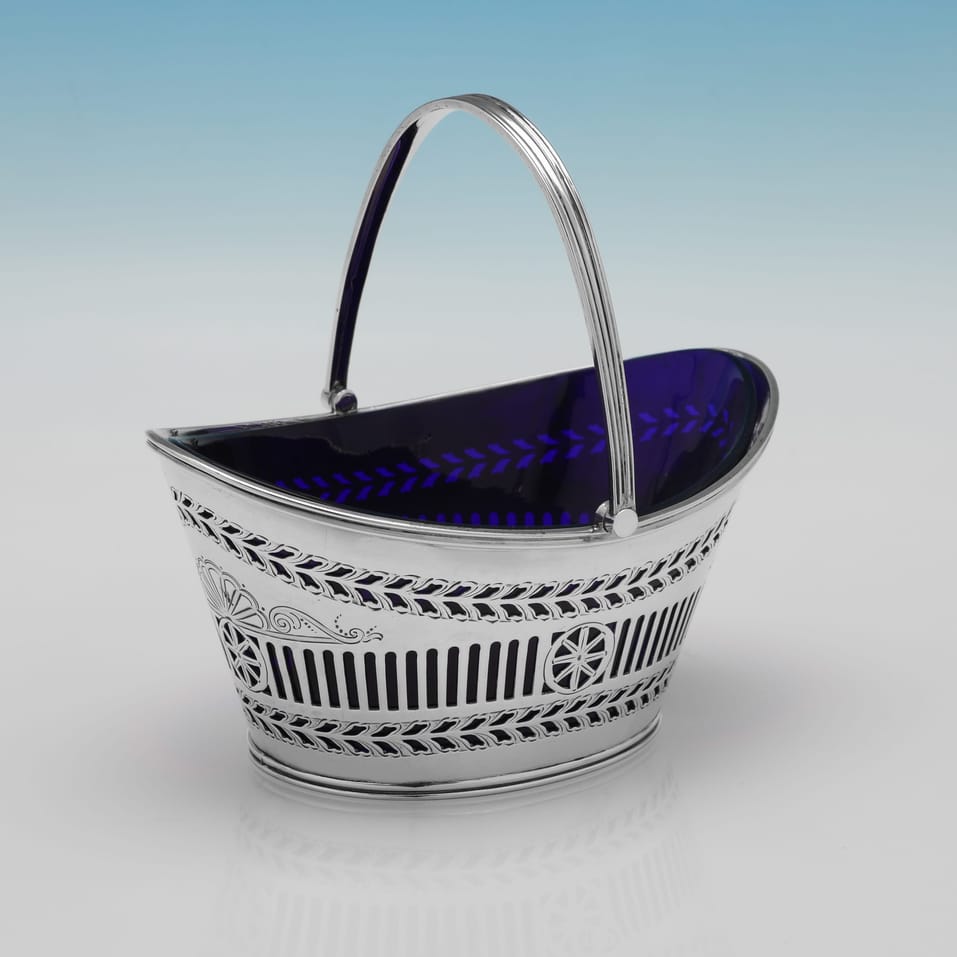 Antique Sterling Silver & Glass Sugar Basket - Henry Atkin, hallmarked in 1901 Sheffield - Edwardian - Image 2