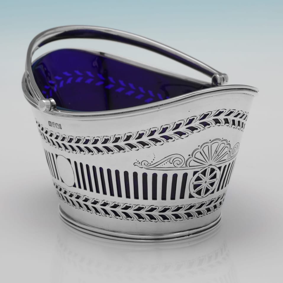 Antique Sterling Silver & Glass Sugar Basket - Henry Atkin, hallmarked in 1901 Sheffield - Edwardian - Image 3