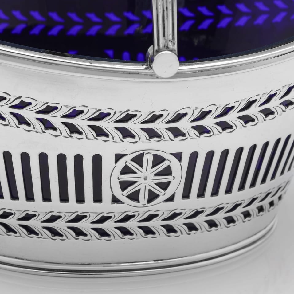 Antique Sterling Silver & Glass Sugar Basket - Henry Atkin, hallmarked in 1901 Sheffield - Edwardian - Image 4