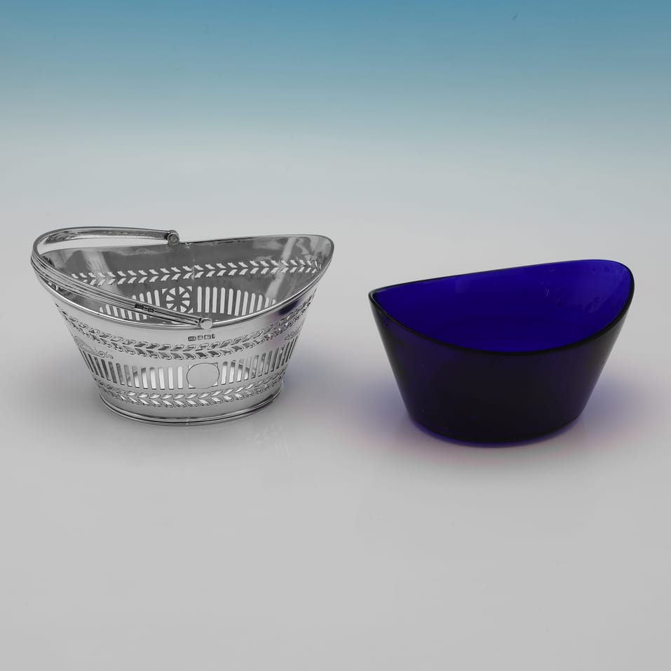 Antique Sterling Silver & Glass Sugar Basket - Henry Atkin, hallmarked in 1901 Sheffield - Edwardian - Image 5