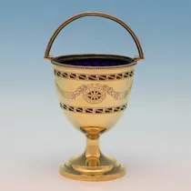 Antique Sterling Silver & Glass Gilt Sugar Basket - hallmarked in 1921 Sheffield - George V - Thumbnail 1
