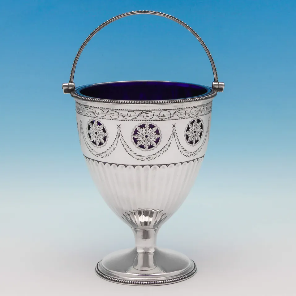 Antique Sterling Silver & Glass Sugar Basket - Burrage Davenport, hallmarked in 1783 London - George III