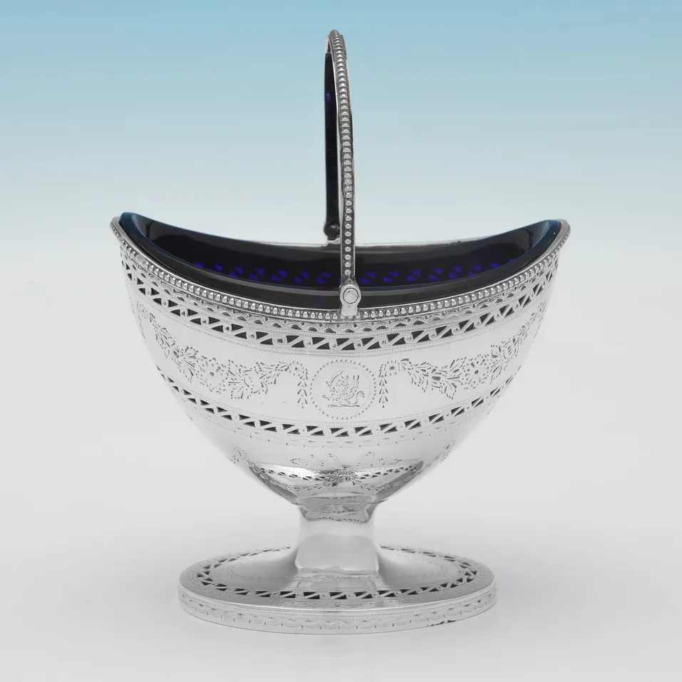 Antique Sterling Silver Sugar Basket - Robert Hennell I, hallmarked in 1784 London - George III