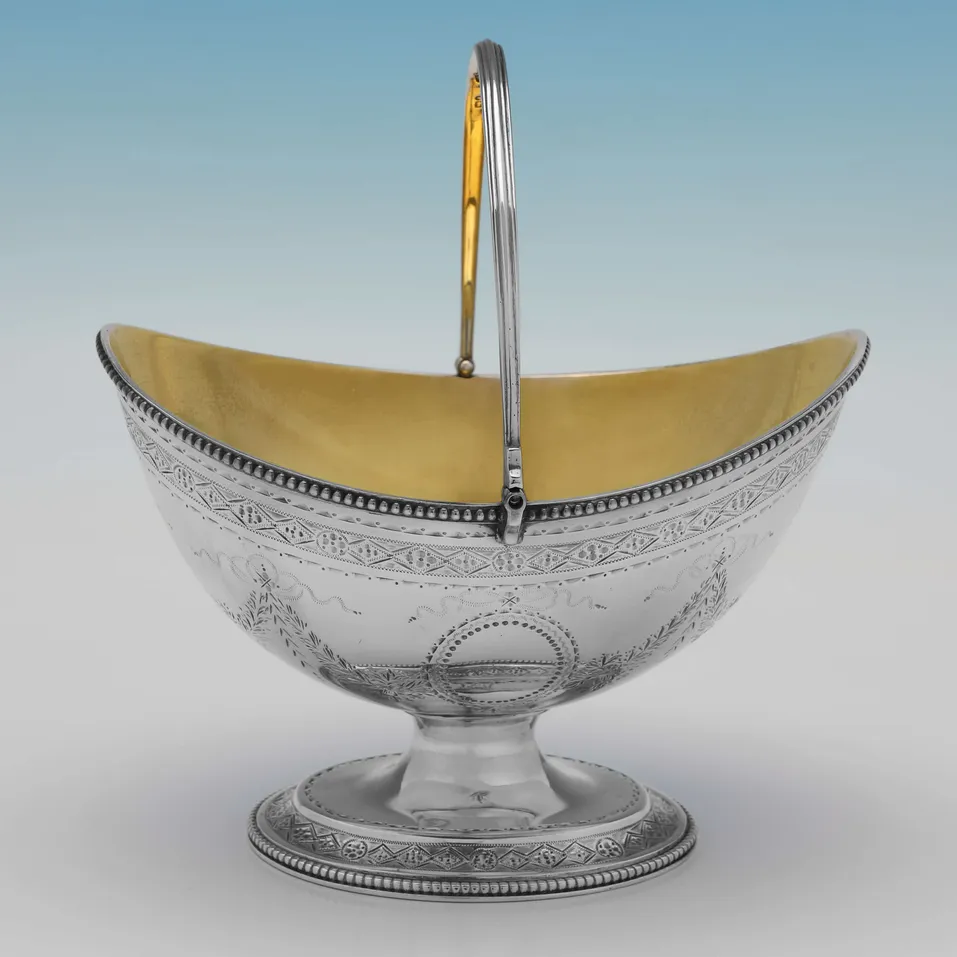 Antique Sterling Silver Sugar Basket - Samuel Whitford II, hallmarked in 1882 London - Victorian