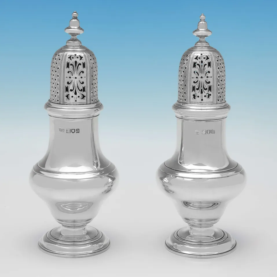 Antique Sterling Silver Pair of Sugar Casters - J. Parkes & Co., hallmarked in 1908 London - Edwardian