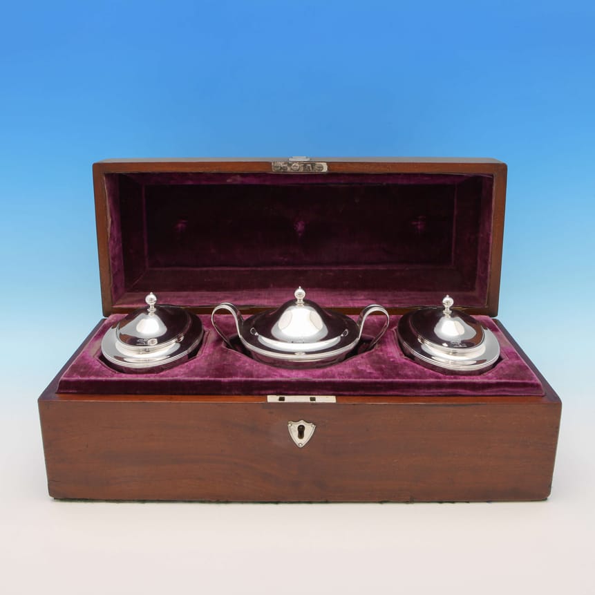 Antique Sterling Silver Set Of Tea Caddies - Robert Sharp Hallmarked In 1797 London - Georgian - Image 1