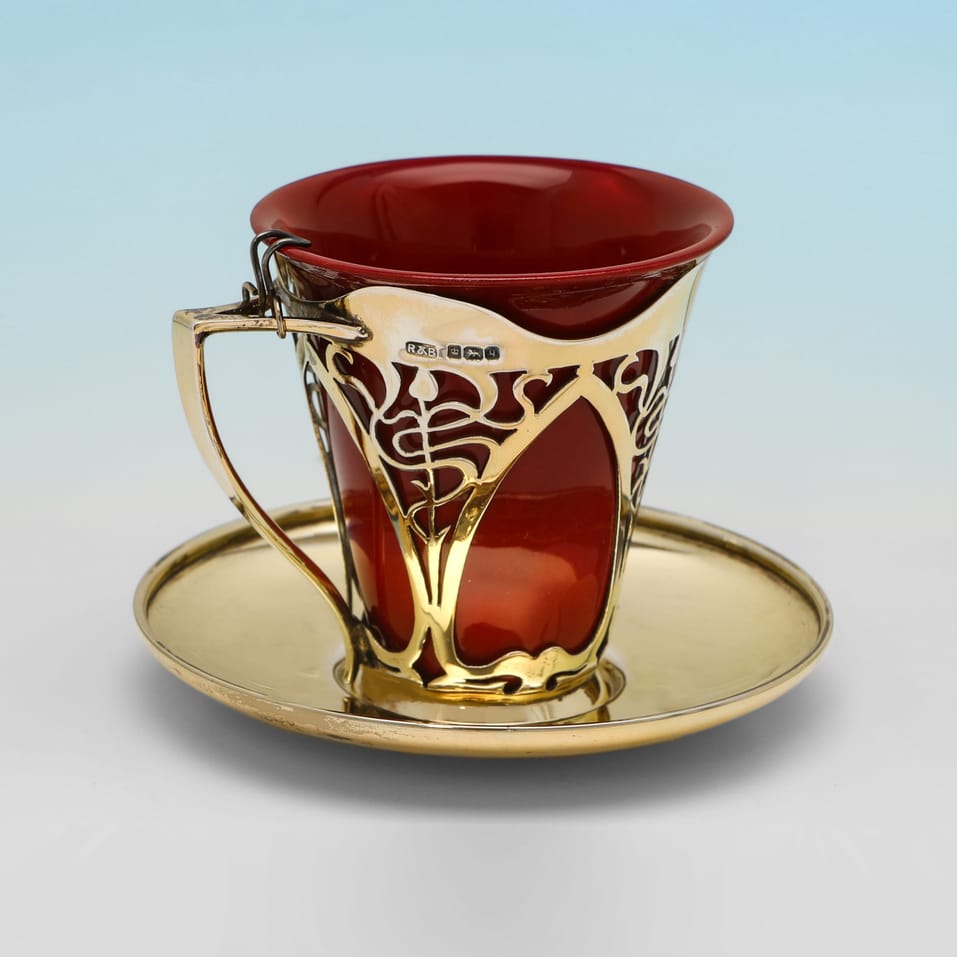 Antique Sterling Silver Set of 6 Coffee Cups - Roberts & Belk, hallmarked in 1908 Sheffield - Edwardian - Image 4