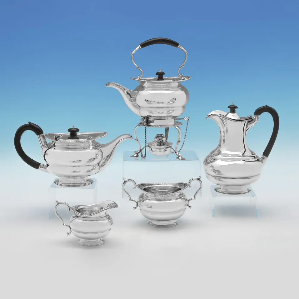 Antique Sterling Silver 5 Piece Tea Set - Goldsmiths & Silversmiths Co., hallmarked in 1922 London - George V