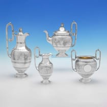 Antique Sterling Silver 'Roman Revival' 4 Piece Tea Set - Roberts & Belk, hallmarked in 1875 Sheffield - Victorian - Thumbnail 1