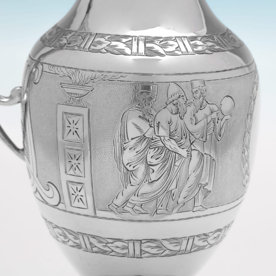 Antique Sterling Silver 'Roman Revival' 4 Piece Tea Set - Roberts & Belk, hallmarked in 1875 Sheffield - Victorian - Image 6