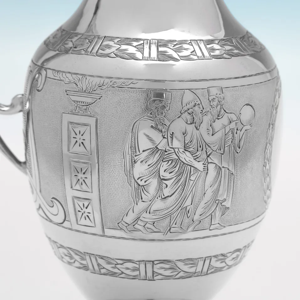 Antique Sterling Silver 'Roman Revival' 4 Piece Tea Set - Roberts & Belk, hallmarked in 1875 Sheffield - Victorian - Image 6