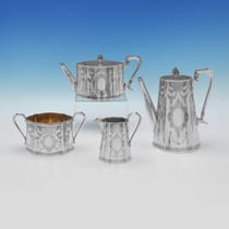 Antique Sterling Silver 4 Piece 'Can' Shaped Tea Set - A. B. Savory & Sons, hallmarked in 1880 London - Victorian - Thumbnail 1