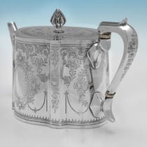 Antique Sterling Silver 4 Piece 'Can' Shaped Tea Set - A. B. Savory & Sons, hallmarked in 1880 London - Victorian - Thumbnail 3
