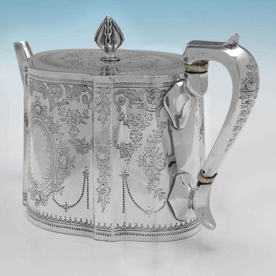 Antique Sterling Silver 4 Piece 'Can' Shaped Tea Set - A. B. Savory & Sons, hallmarked in 1880 London - Victorian - Image 3