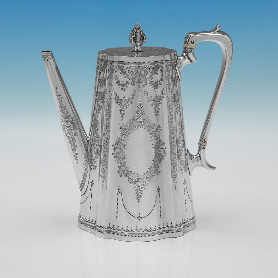 Antique Sterling Silver 4 Piece 'Can' Shaped Tea Set - A. B. Savory & Sons, hallmarked in 1880 London - Victorian - Image 4