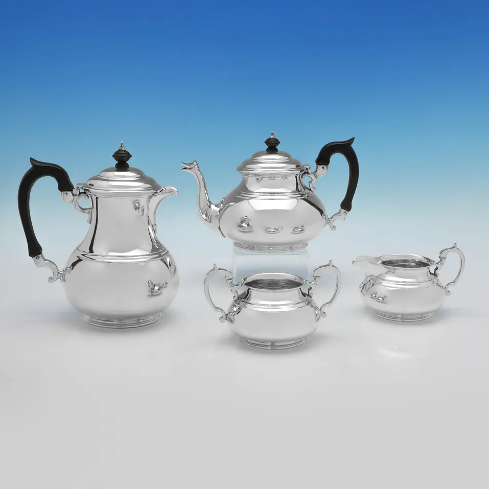 Sterling Silver 4 Piece Tea Set - Edward Barnard & Sons, hallmarked in 1960 London - Elizabeth II