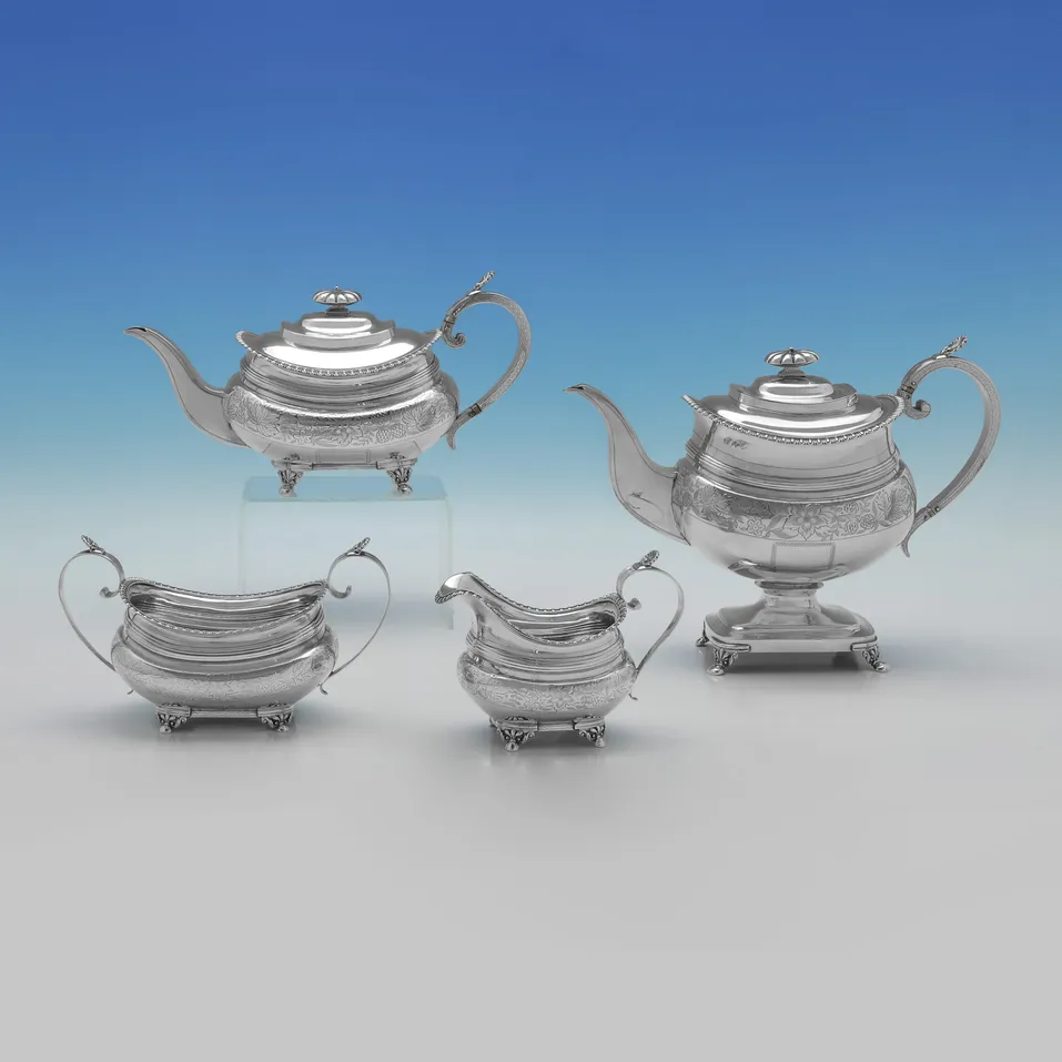 Antique Sterling Silver 4 Piece Tea Set - Napthali Hart, hallmarked in 1815 London - Regency