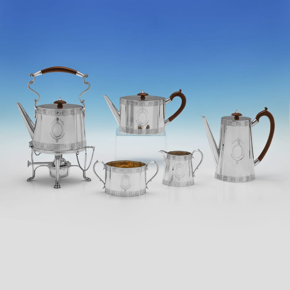 Antique Sterling Silver 5 Piece Tea Set - Mappin & Webb, hallmarked in 1915 Sheffield - George V
