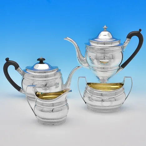 Antique Sterling Silver 4 Piece Tea Set - Robert & David Hennell, hallmarked in 1799 London - George III