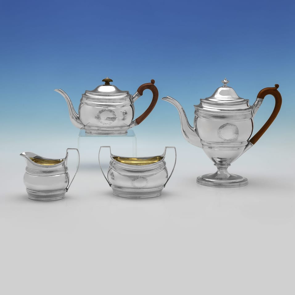 Antique Sterling Silver 4 Piece Tea Set - Robert & David Hennell, hallmarked in 1799 London - George III