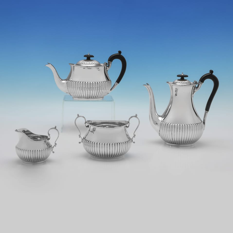 Antique Sterling Silver 4 Piece 'Queen Anne' Design Tea Set - Martin, Hall & Co., hallmarked in 1893 Sheffield - Victorian