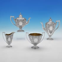 Antique Sterling Silver 4 Piece Tea Set - Martin, Hall & Co., hallmarked in 1876 London - Victorian - Thumbnail 1