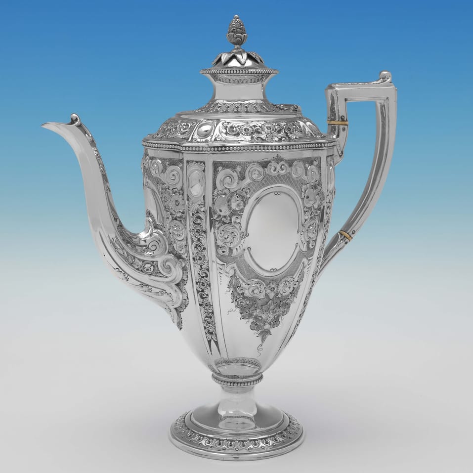 Antique Sterling Silver 4 Piece Tea Set - Martin, Hall & Co., hallmarked in 1876 London - Victorian - Image 3