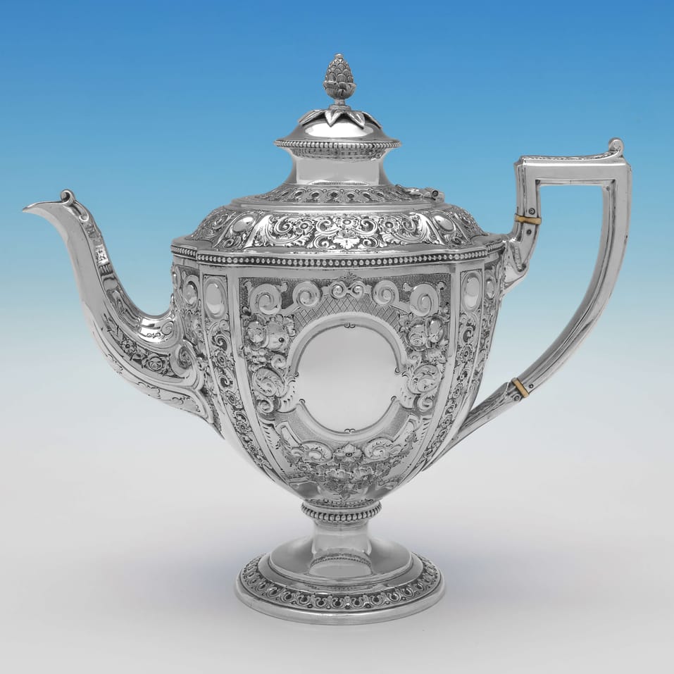Antique Sterling Silver 4 Piece Tea Set - Martin, Hall & Co., hallmarked in 1876 London - Victorian - Image 5