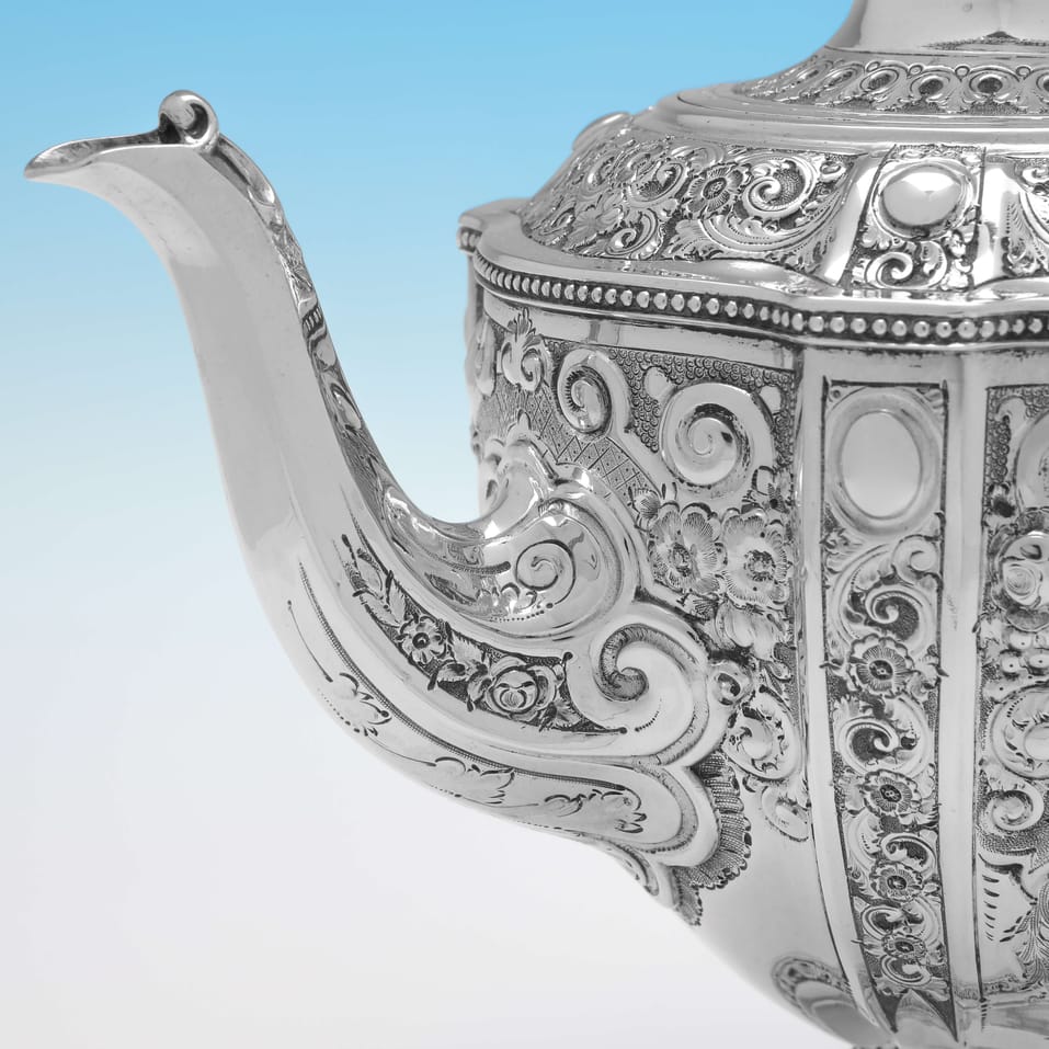Antique Sterling Silver 4 Piece Tea Set - Martin, Hall & Co., hallmarked in 1876 London - Victorian - Image 6