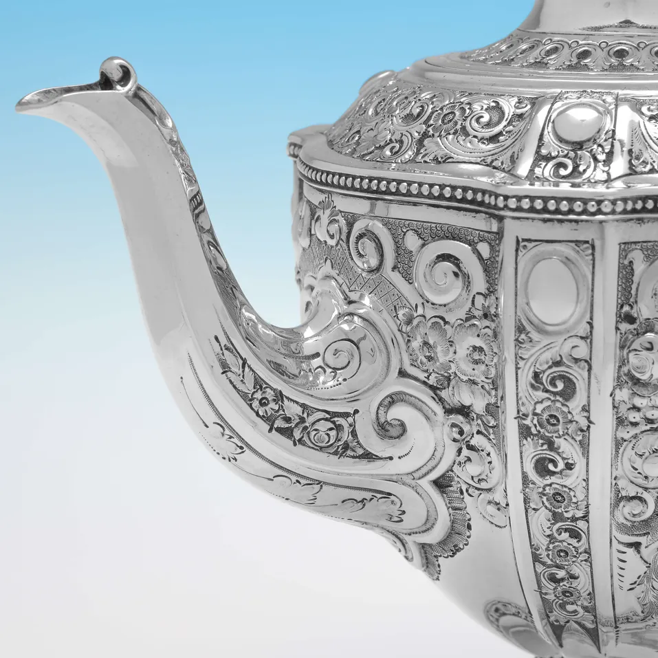 Antique Sterling Silver 4 Piece Tea Set - Martin, Hall & Co., hallmarked in 1876 London - Victorian - Image 6