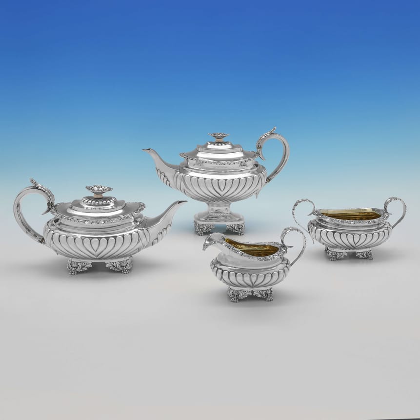 Antique Sterling Silver 4 Piece Tea Set - Charles Fox II Hallmarked In 1828 London - Georgian - Image 5