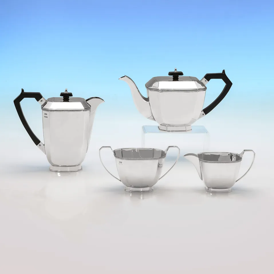 Sterling Silver Four piece teaset - Stower & Wragg Ltd., hallmarked in 1945 Sheffield - George VI