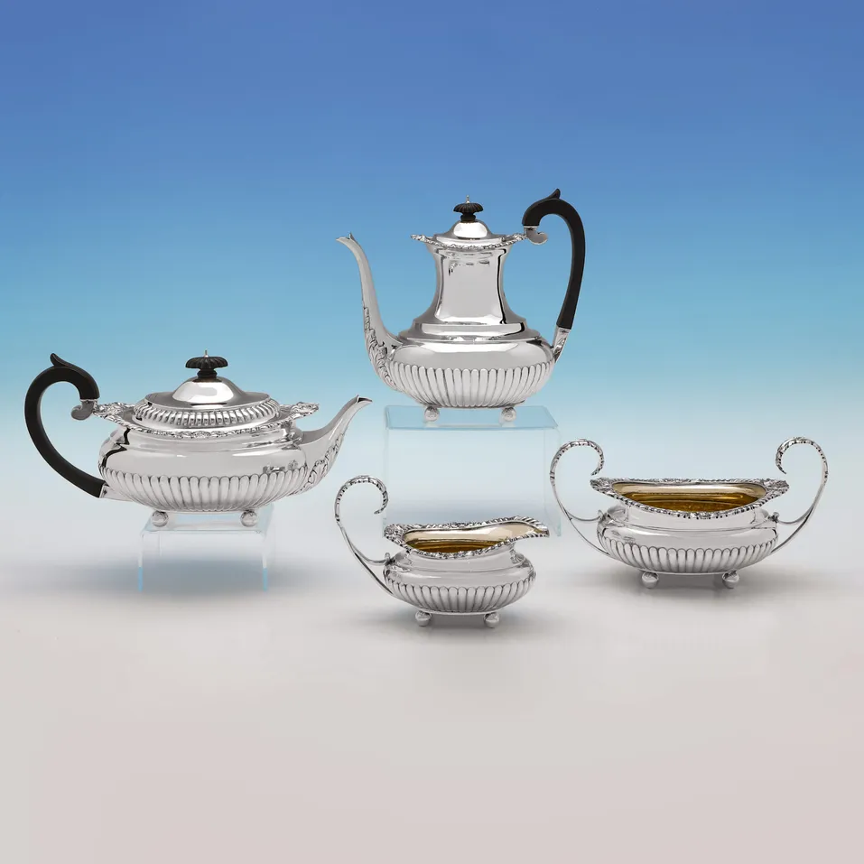 Antique Sterling Silver 4 Piece Tea Set - Edward Barnard & Sons, hallmarked in 1896 London - Victorian