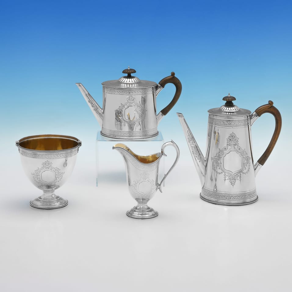 Antique Sterling Silver Tea Set - Walter & John Barnard, hallmarked in 1887 London - Victorian