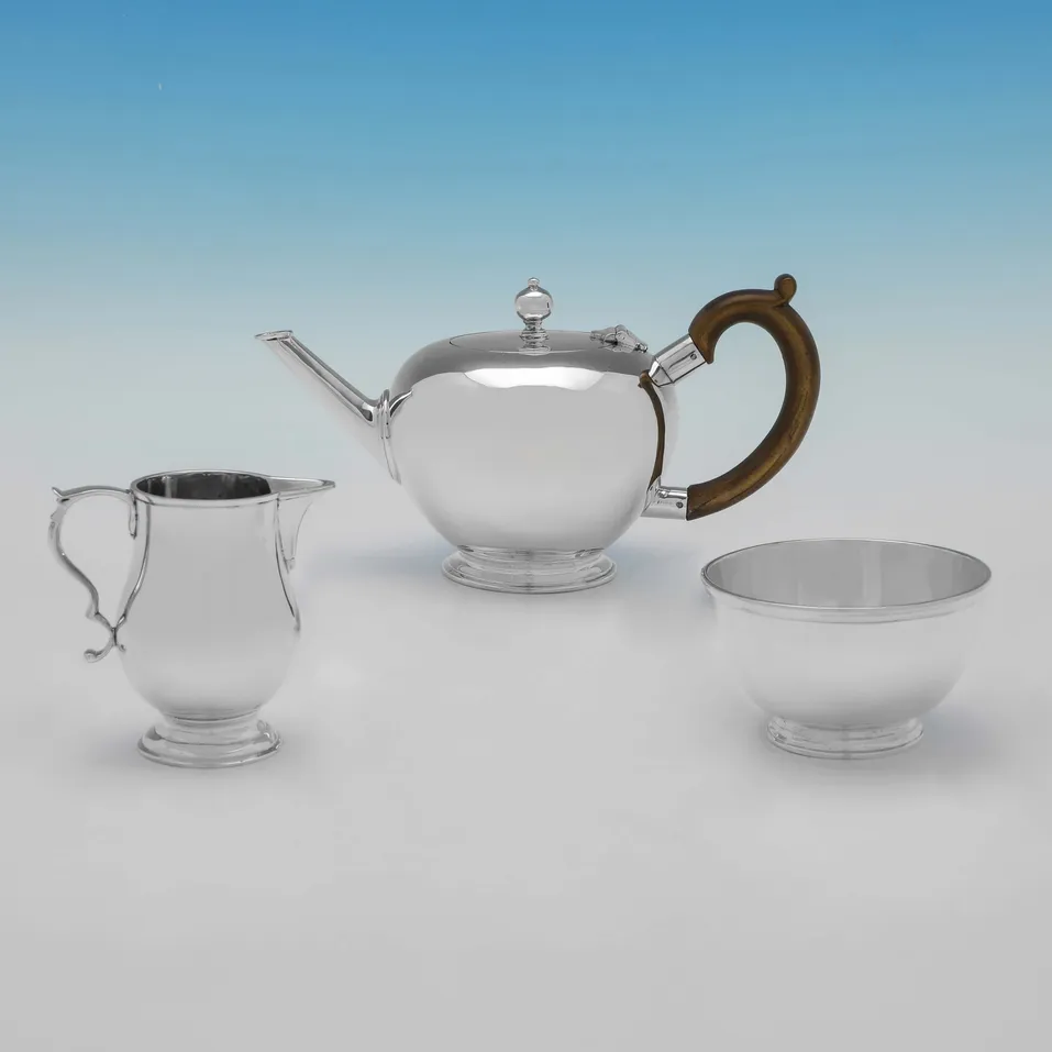Sterling Silver 3 Piece Tea Set - hallmarked in 1937 London - George VI