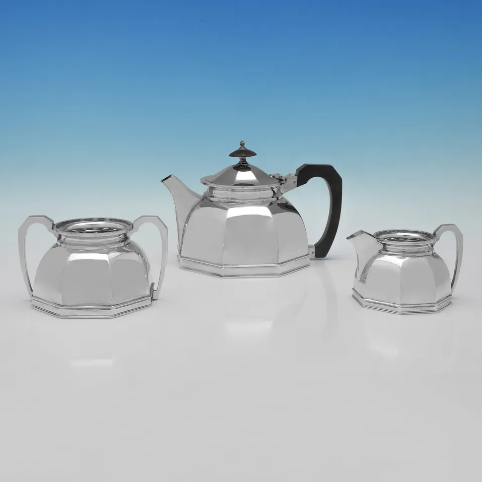 Sterling Silver 3 Piece Tea Set - Walker & Hall, hallmarked in 1939 Sheffield - George VI