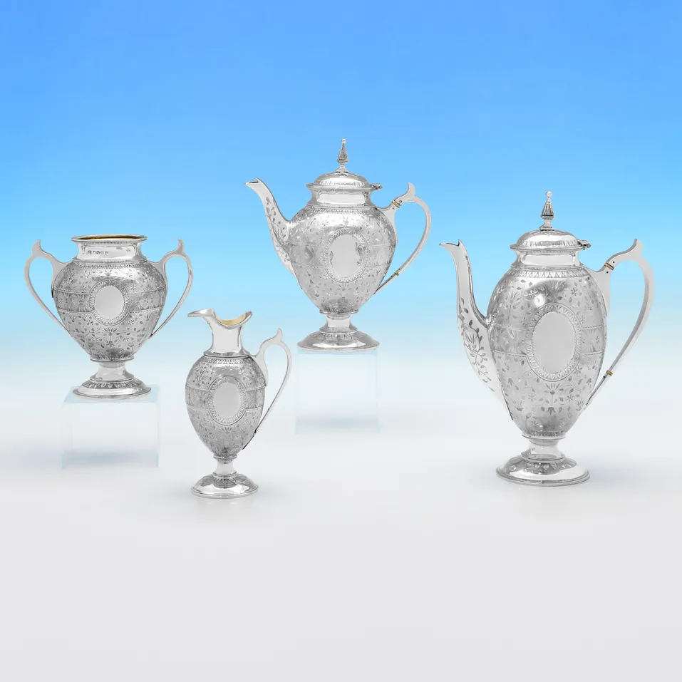 Antique Sterling Silver 4 Piece Tea Set - James & Josiah Williams, hallmarked in 1874 Exeter - Victorian