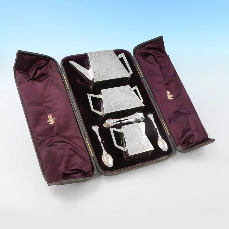 Antique Sterling Silver 3 Piece Tea Set - Edward Charles Brown, hallmarked in 1876 London - Victorian
