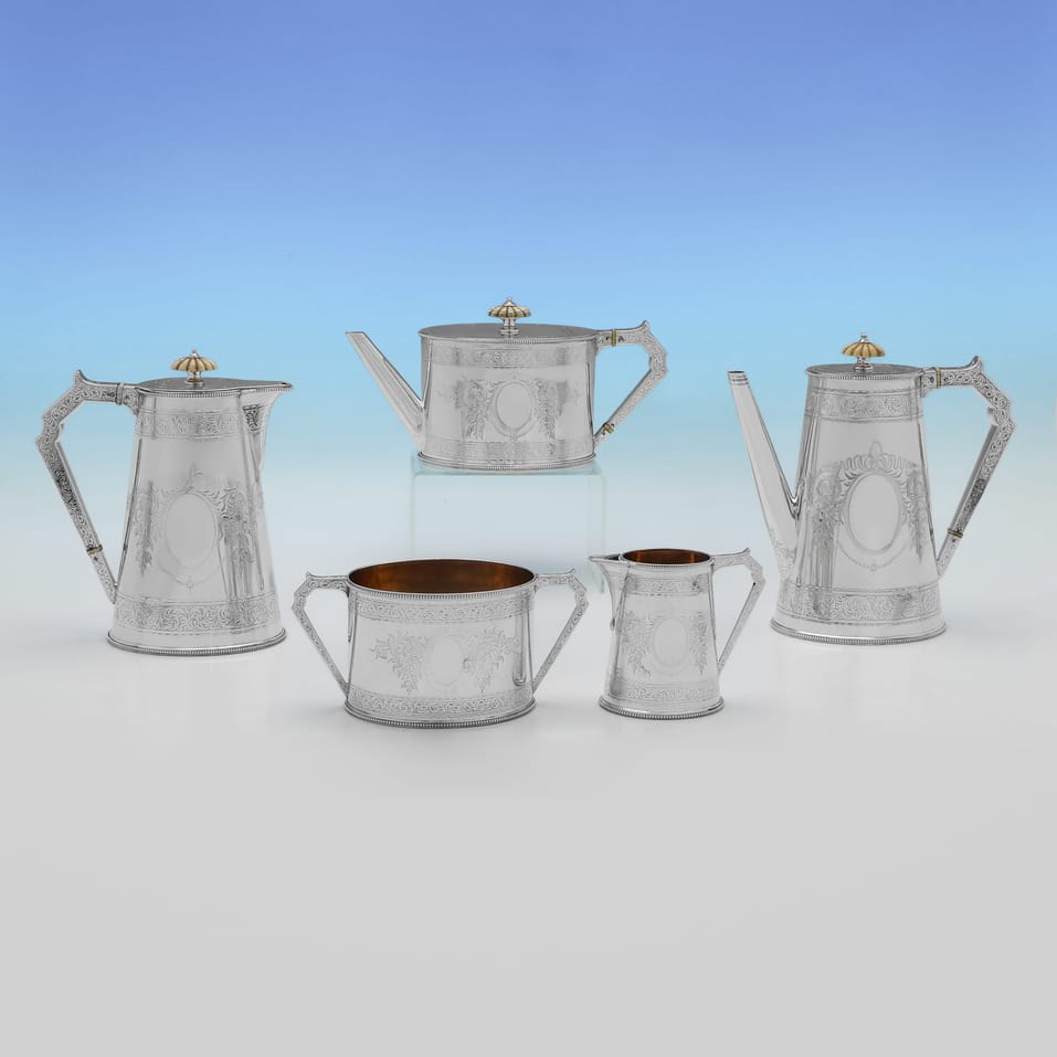 Antique Sterling Silver Tea Set - Elkington, hallmarked in 1875 Birmingham - Victorian
