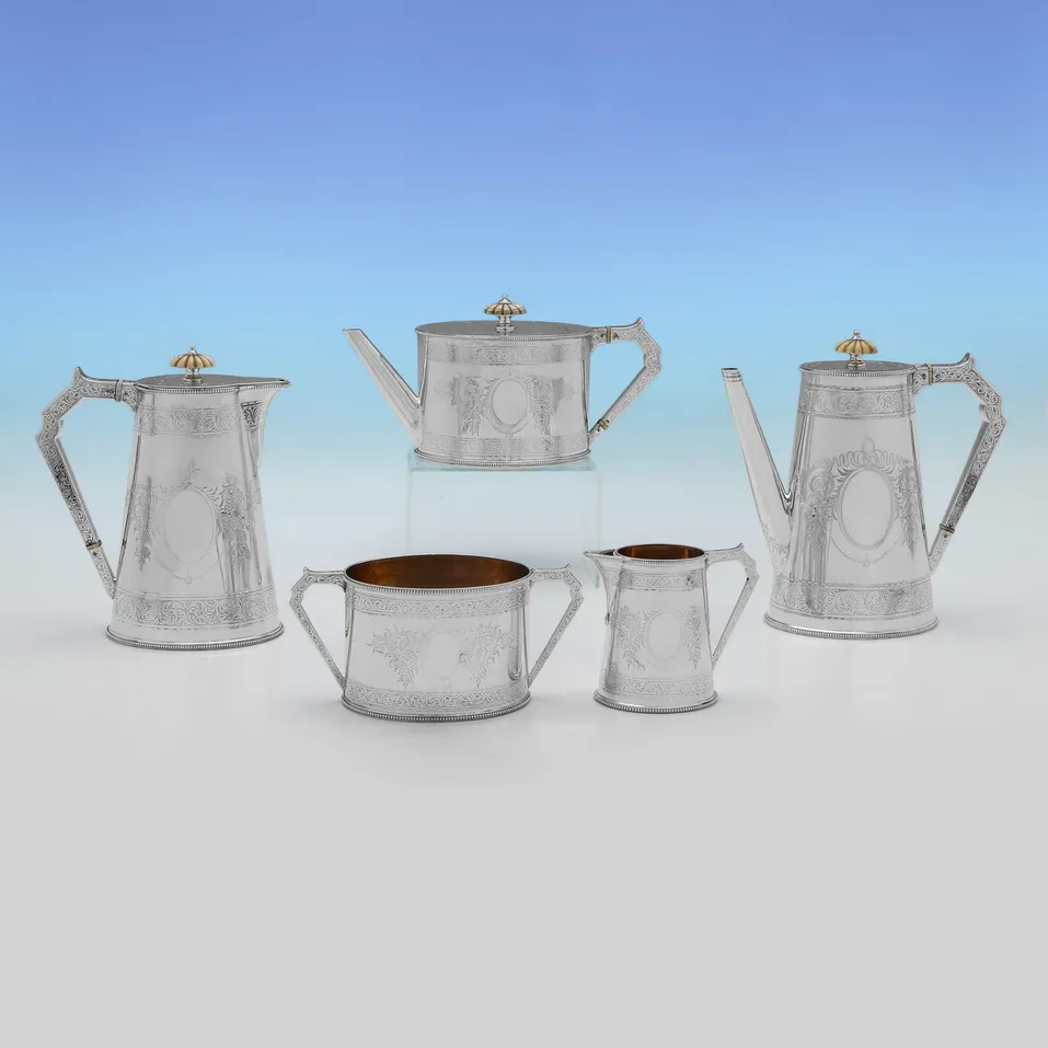 Antique Sterling Silver Tea Set - Elkington, hallmarked in 1875 Birmingham - Victorian